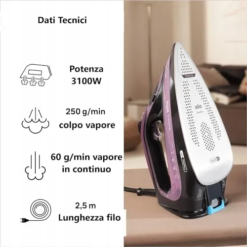 BRAUN TexStyle 9 Stoomstrijkijzer FreeGlide 3D 3200W 330ml Paars — foto 6