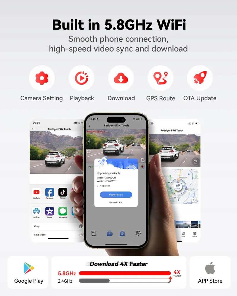 REDTIGER 4K Dashcam Voor Achter Touchscreen GPS WiFi 128GB — foto 5