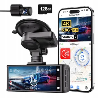 REDTIGER 4K Dashcam Voor Achter Touchscreen GPS WiFi 128GB