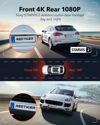 REDTIGER 4K Dashcam Voor Achter Touchscreen GPS WiFi 128GB — miniatuur 2