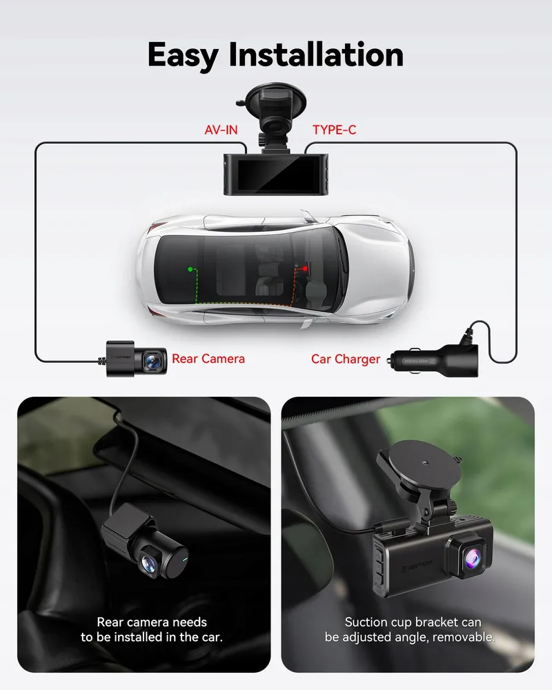 REDTIGER 4K Dashcam Voor Achter Touchscreen GPS WiFi 128GB — foto 9