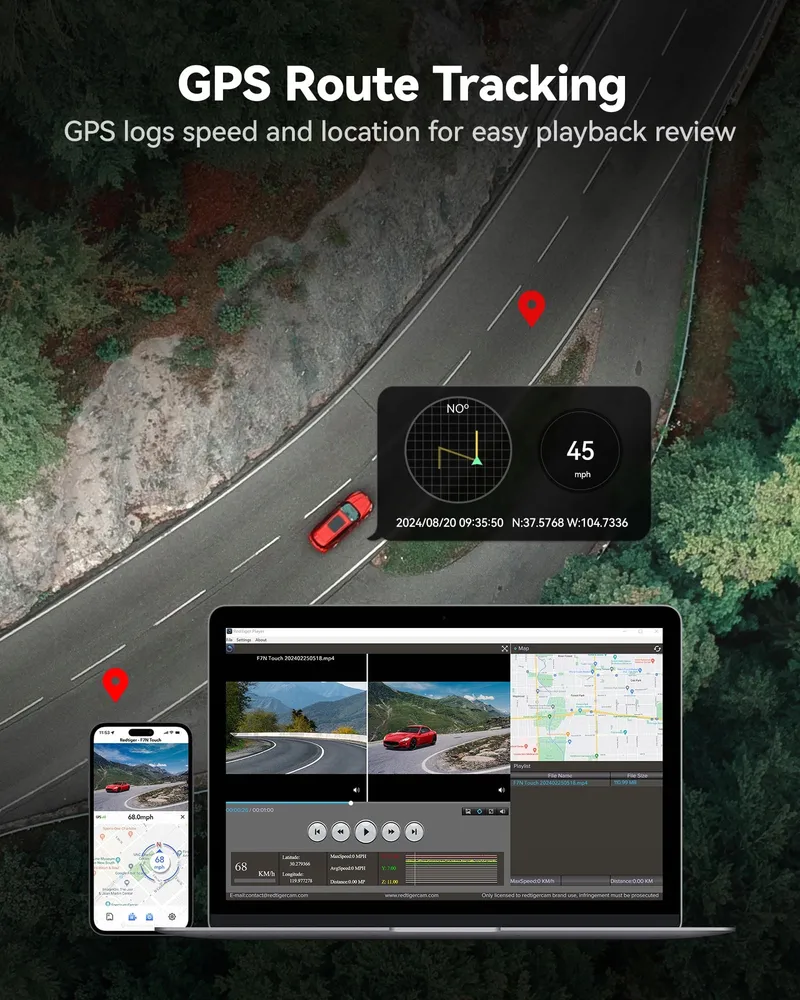 REDTIGER 4K Dashcam Voor Achter Touchscreen GPS WiFi 128GB — foto 6