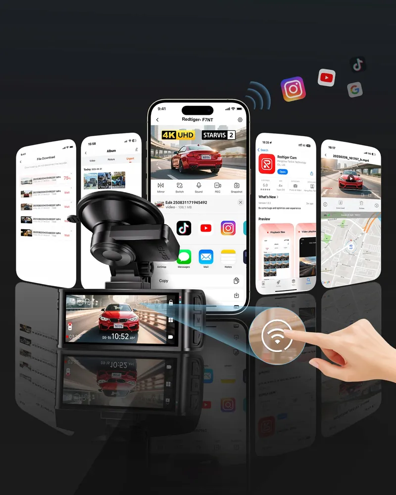 REDTIGER 4K Dashcam Voor Achter Touchscreen GPS WiFi 128GB — foto 13