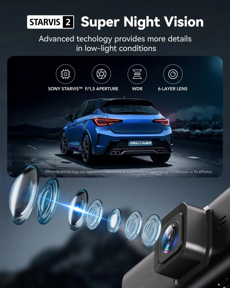 REDTIGER 4K Dashcam Voor Achter Touchscreen GPS WiFi 128GB — foto 7
