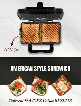 BESTRON XL Sandwichmaker 2 Sandwiches Automatische Temperatuurregeling — miniatuur 4
