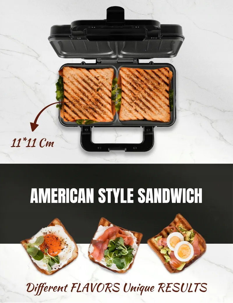 BESTRON XL Sandwichmaker 2 Sandwiches Automatische Temperatuurregeling — foto 4