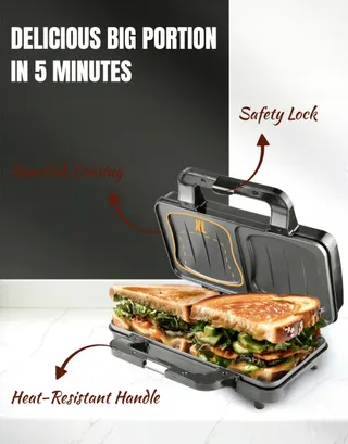 BESTRON XL Sandwichmaker 2 Sandwiches Automatische Temperatuurregeling — miniatuur 3
