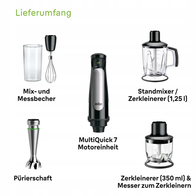 BRAUN MultiQuick 7 MQ7045X Staafmixer 1000W Accessoireset RVS — foto 7
