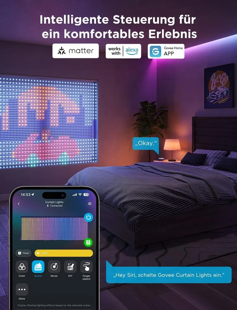 KIMUWOTE LED Lichtgordijn 2x2m 200 LED Waterdicht USB Warmwit — foto 13
