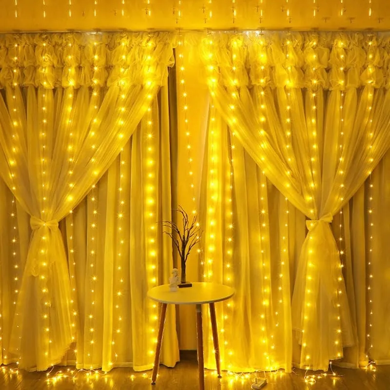 KIMUWOTE LED Lichtgordijn 2x2m 200 LED Waterdicht USB Warmwit — foto 3