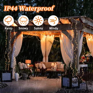 KIMUWOTE LED Lichtgordijn 2x2m 200 LED Waterdicht USB Warmwit — miniatuur 5