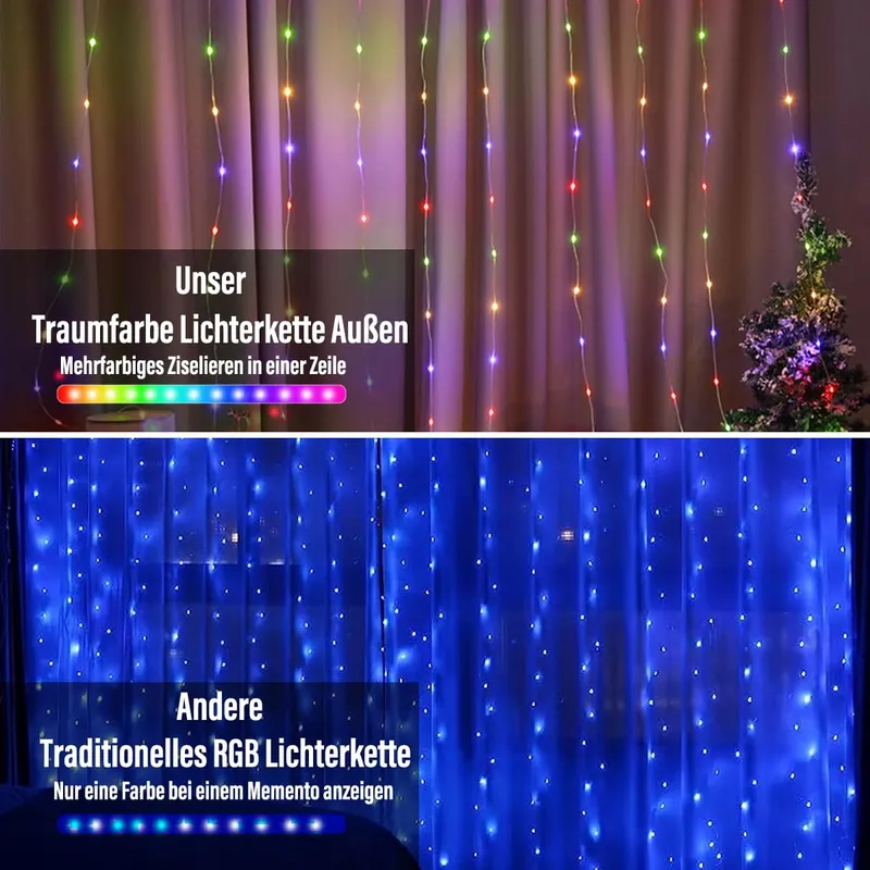 KIMUWOTE LED Lichtgordijn 2x2m 200 LED Waterdicht USB Warmwit — foto 14