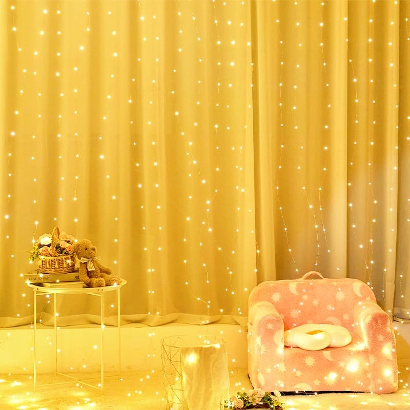 KIMUWOTE LED Lichtgordijn 2x2m 200 LED Waterdicht USB Warmwit