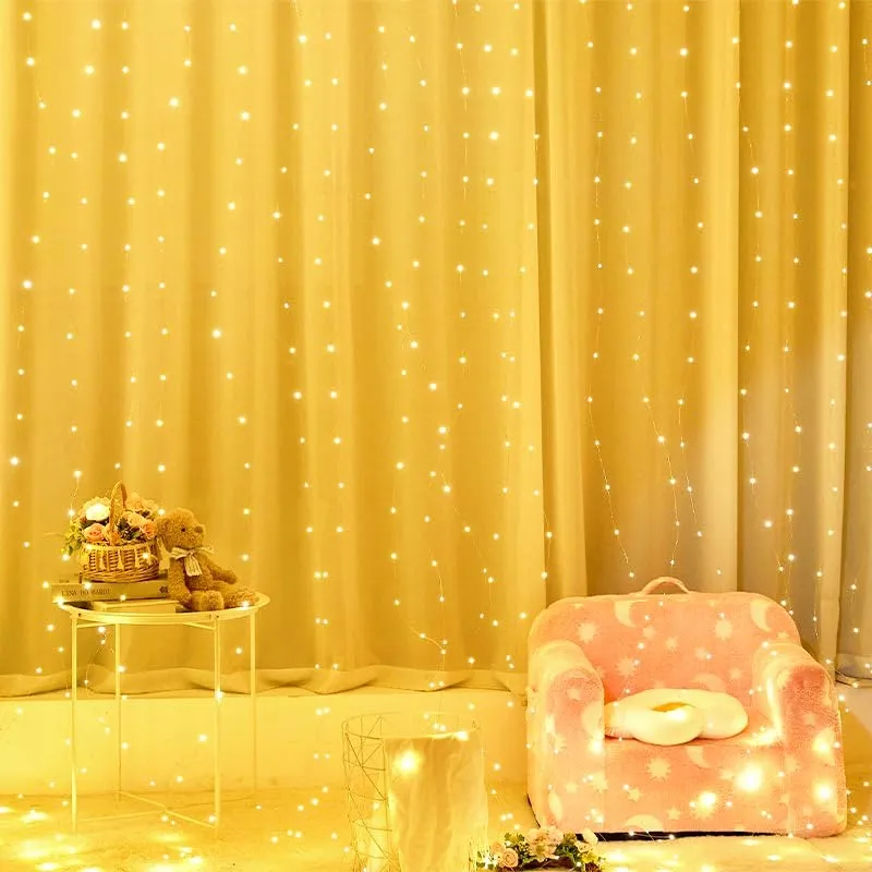KIMUWOTE LED Lichtgordijn 2x2m 200 LED Waterdicht USB Warmwit — foto 1