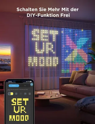 KIMUWOTE LED Lichtgordijn 2x2m 200 LED Waterdicht USB Warmwit — miniatuur 10