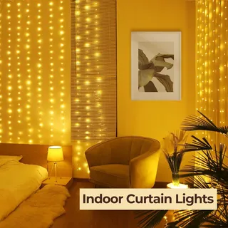 KIMUWOTE LED Lichtgordijn 2x2m 200 LED Waterdicht USB Warmwit — miniatuur 7