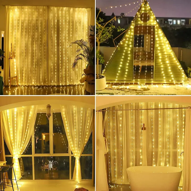 KIMUWOTE LED Lichtgordijn 2x2m 200 LED Waterdicht USB Warmwit — foto 6