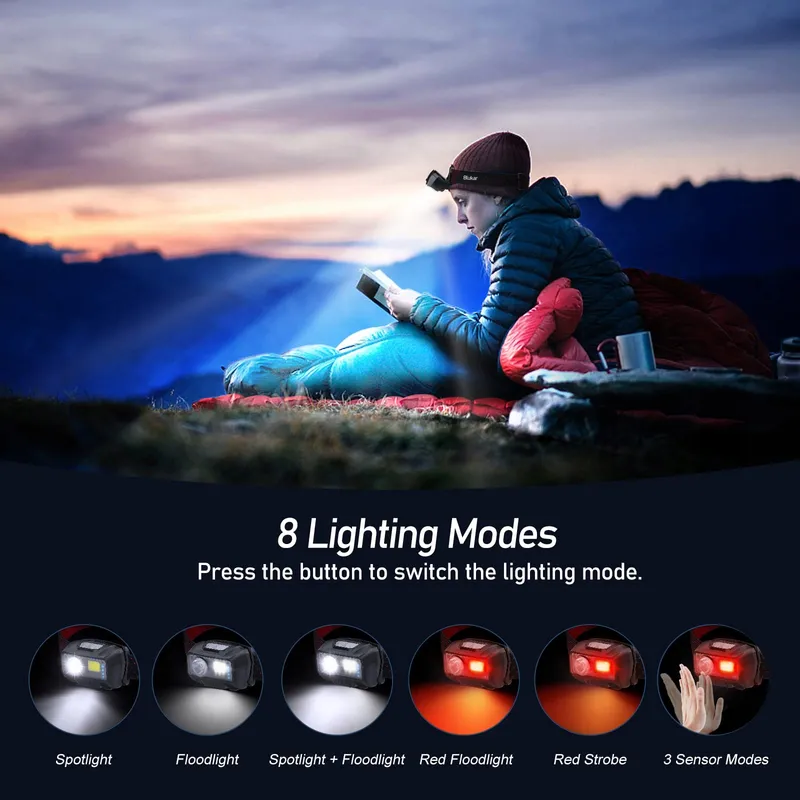 Blukar LED Hoofdlamp Oplaadbaar 2000L Waterdicht Jogging — foto 2