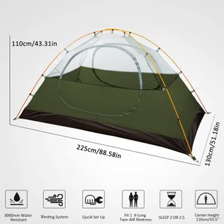 BESSPORT Tent 2 Personen Lichtgewicht Waterdicht Camping — miniatuur 2