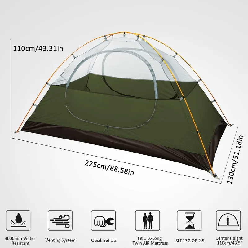 BESSPORT Tent 2 Personen Lichtgewicht Waterdicht Camping — foto 2