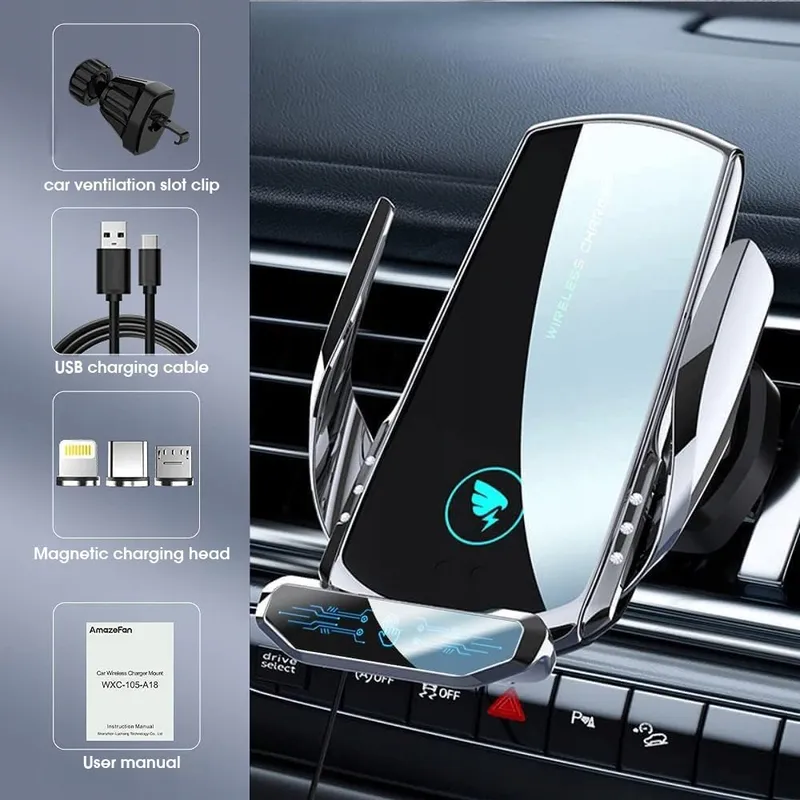 AMAZEFAN Draadloze Autolader 15W Qi voor iPhone Samsung Huawei — foto 5