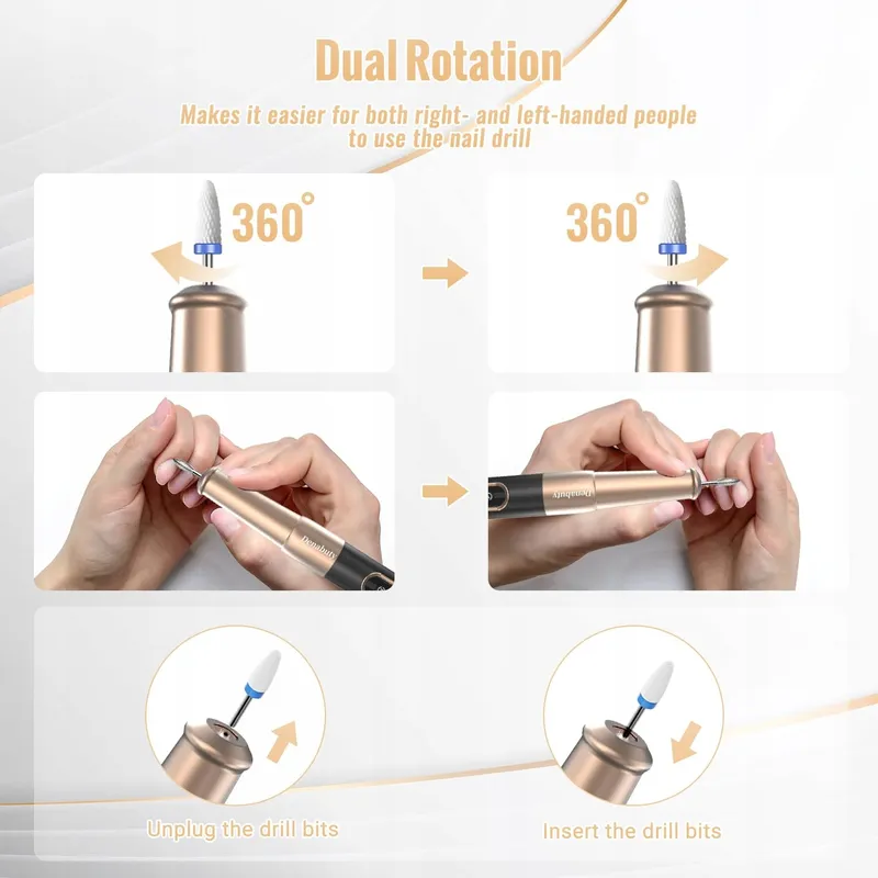 DENABUTY Elektrische Nagelfrees 12-in-1 25000 RPM USB Zwart — foto 6