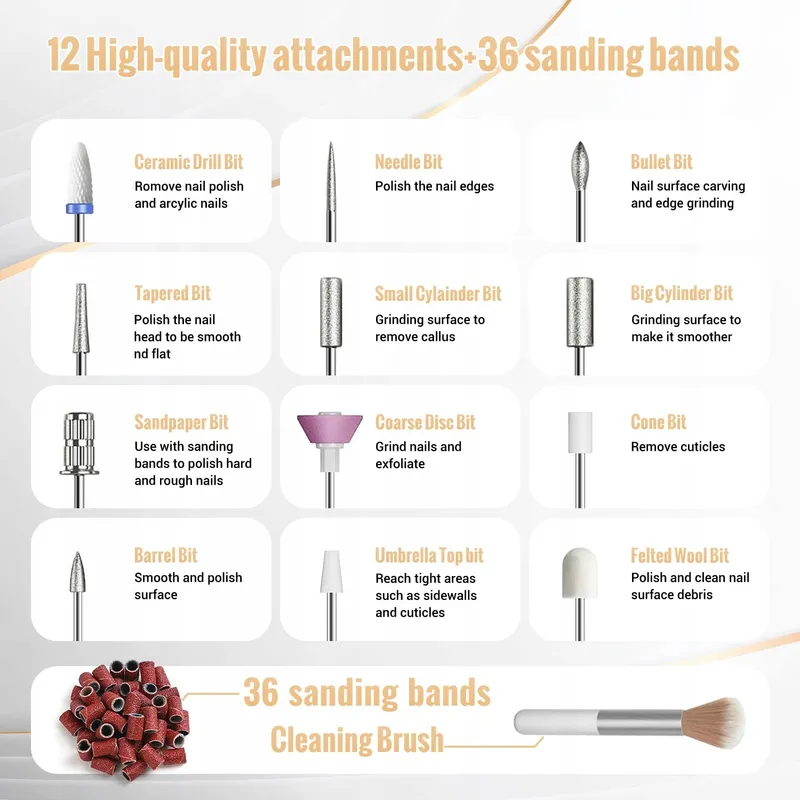 DENABUTY Elektrische Nagelfrees 12-in-1 25000 RPM USB Zwart — foto 5