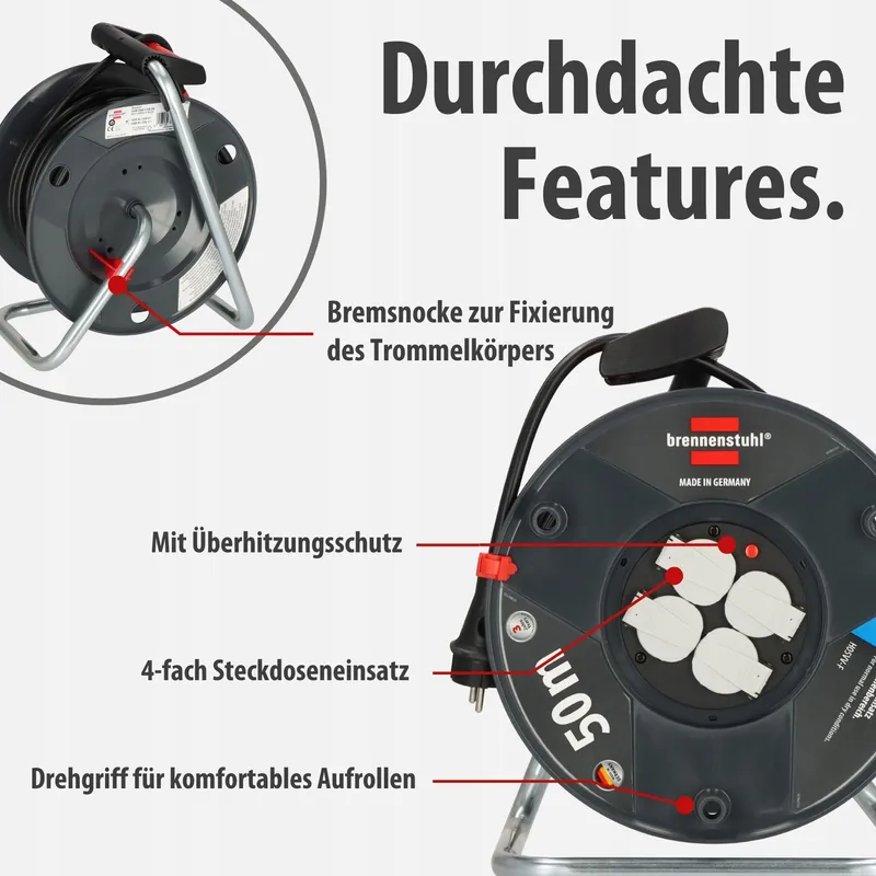 BRENNENSTUHL Garant V2 Kabelhaspel 50m 4 Stopcontacten Oververhitting — foto 3