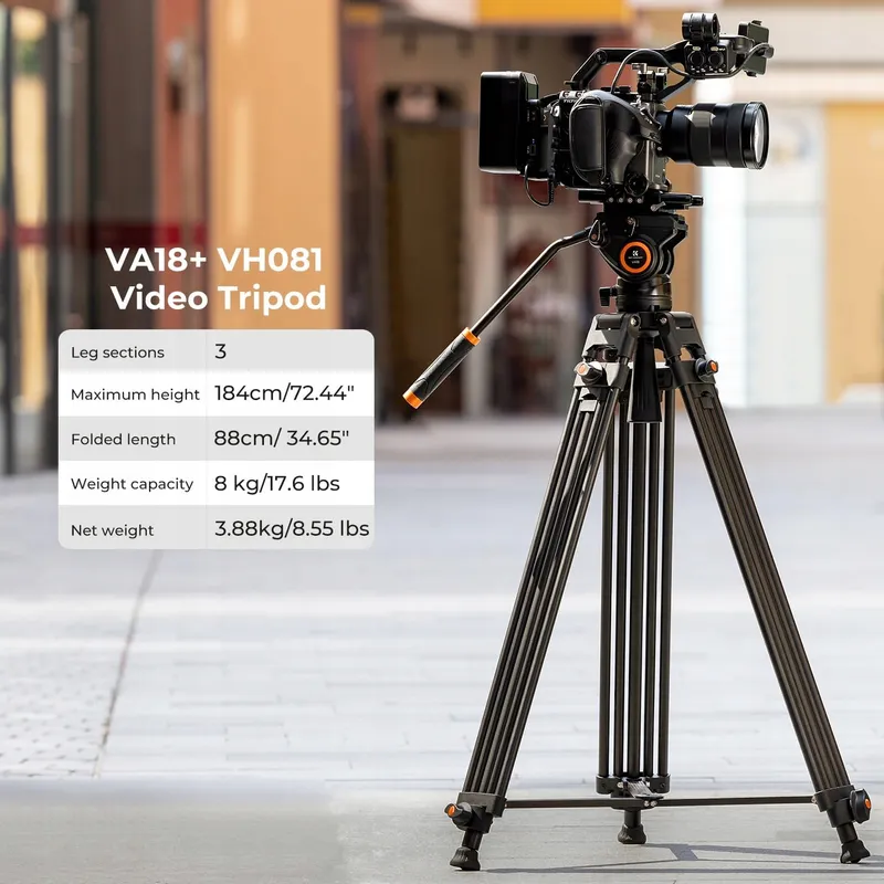 K&F CONCEPT Videostatief 360° Vloeistofkop 184cm DSLR Camera — foto 2