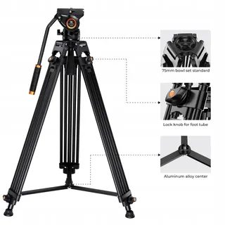K&F CONCEPT Videostatief 360° Vloeistofkop 184cm DSLR Camera — miniatuur 5