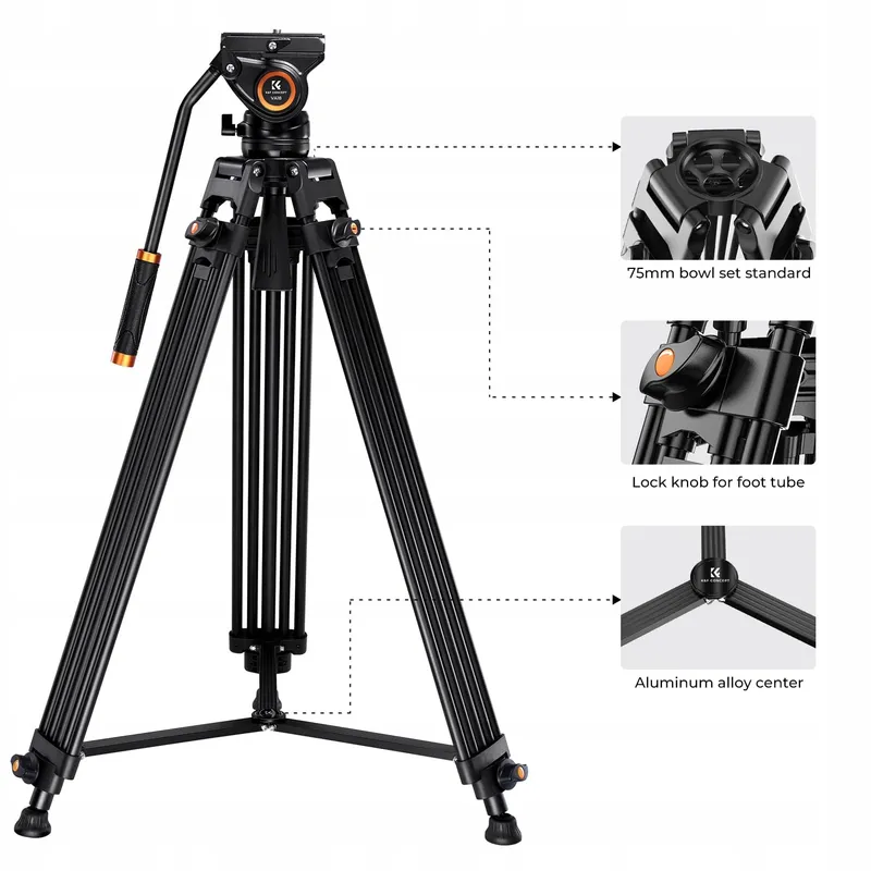 K&F CONCEPT Videostatief 360° Vloeistofkop 184cm DSLR Camera — foto 5