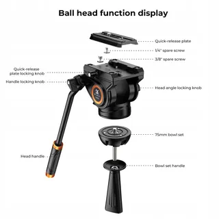 K&F CONCEPT Videostatief 360° Vloeistofkop 184cm DSLR Camera — miniatuur 4