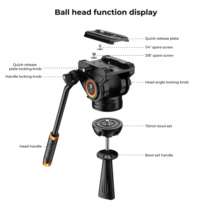 K&F CONCEPT Videostatief 360° Vloeistofkop 184cm DSLR Camera — foto 4