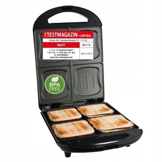 EMERIO XXL Sandwichmaker 4 Vormen Voor het Hele Gezin 1300W BPA-vrij