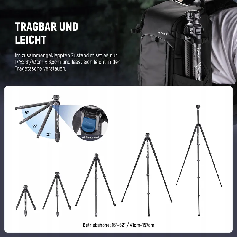 NEEWER LITETRIP LT32 Statief 62 Inch Koolstofvezel 360 Kop — foto 5