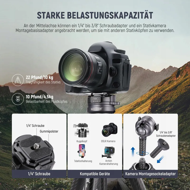 NEEWER LITETRIP LT32 Statief 62 Inch Koolstofvezel 360 Kop — foto 7