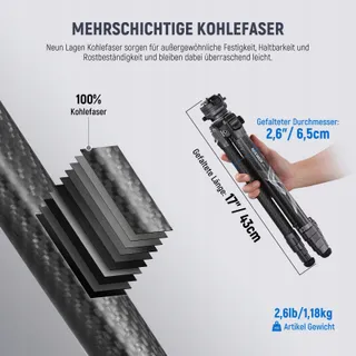 NEEWER LITETRIP LT32 Statief 62 Inch Koolstofvezel 360 Kop — miniatuur 4