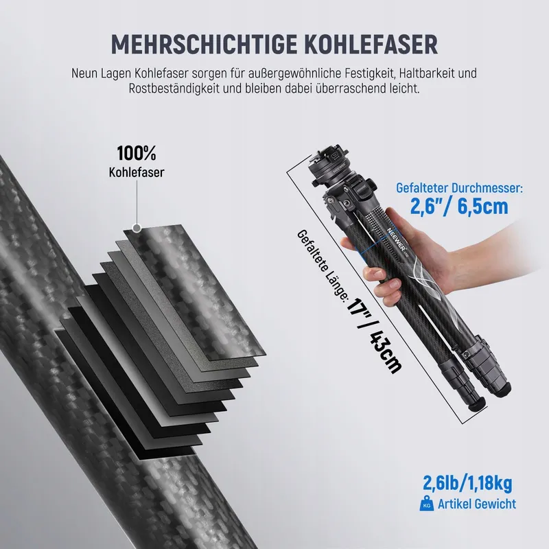 NEEWER LITETRIP LT32 Statief 62 Inch Koolstofvezel 360 Kop — foto 4