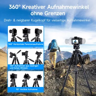 ROLLEI Reisstatief 188cm Lichtgewicht Compact Aluminium Kogelkop — miniatuur 2