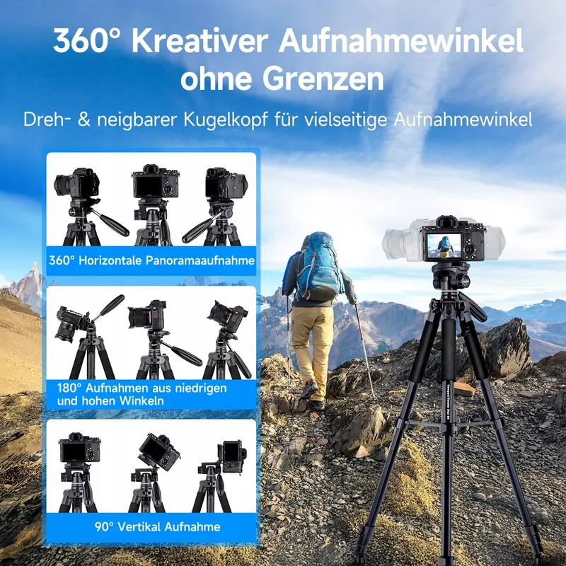 ROLLEI Reisstatief 188cm Lichtgewicht Compact Aluminium Kogelkop — foto 2