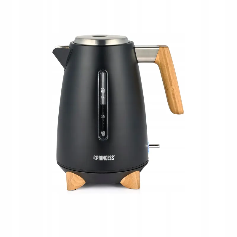 PRINCESS Pure Waterkoker 1,7L Bamboe 360° 3000W Mat Zwart — foto 1