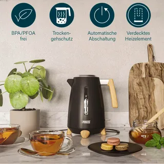 PRINCESS Pure Waterkoker 1,7L Bamboe 360° 3000W Mat Zwart — miniatuur 4
