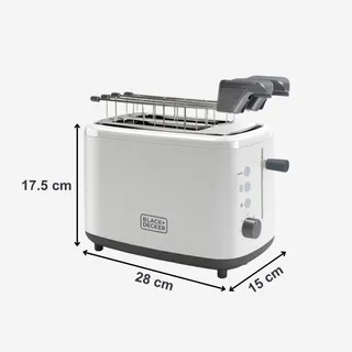 BLACK+DECKER Broodrooster 820W 2 Sleuven 7 Standen Wit — miniatuur 5