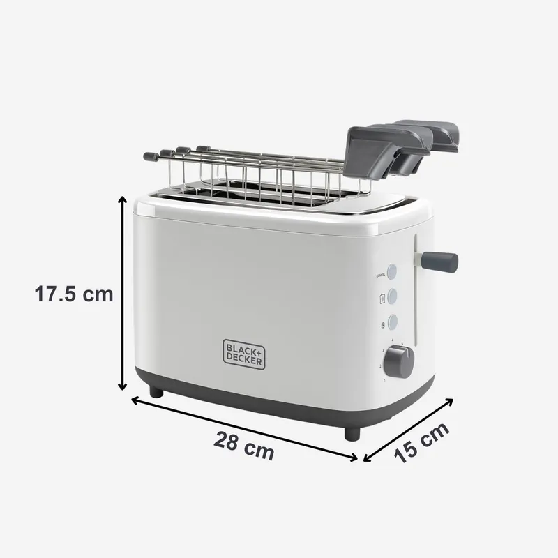 BLACK+DECKER Broodrooster 820W 2 Sleuven 7 Standen Wit — foto 5