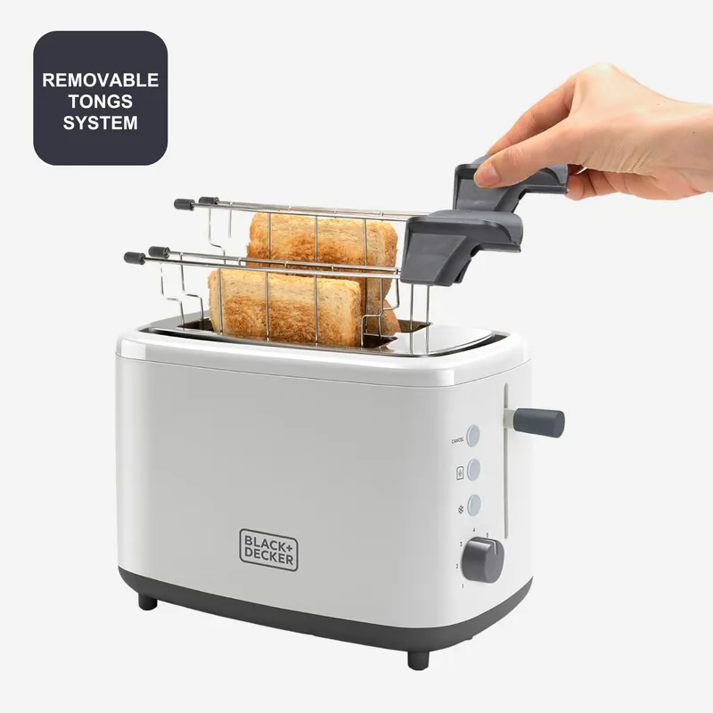 BLACK+DECKER Broodrooster 820W 2 Sleuven 7 Standen Wit — foto 2