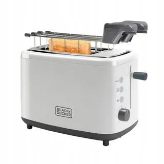 BLACK+DECKER Broodrooster 820W 2 Sleuven 7 Standen Wit — miniatuur 1