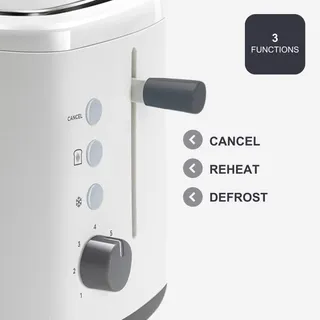 BLACK+DECKER Broodrooster 820W 2 Sleuven 7 Standen Wit — miniatuur 3