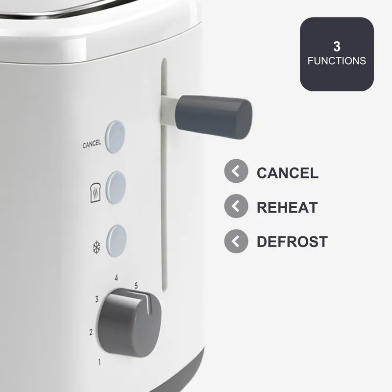 BLACK+DECKER Broodrooster 820W 2 Sleuven 7 Standen Wit — foto 3
