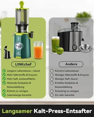 LINKCHEF Slow Juicer Sapcentrifuge 200W 1.2L BPA-Vrij — miniatuur 2
