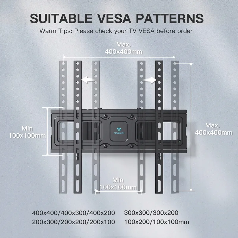 PERLESMITH TV Muurbeugel Draaibaar 26-65 Inch 45kg VESA 400x400 — foto 6